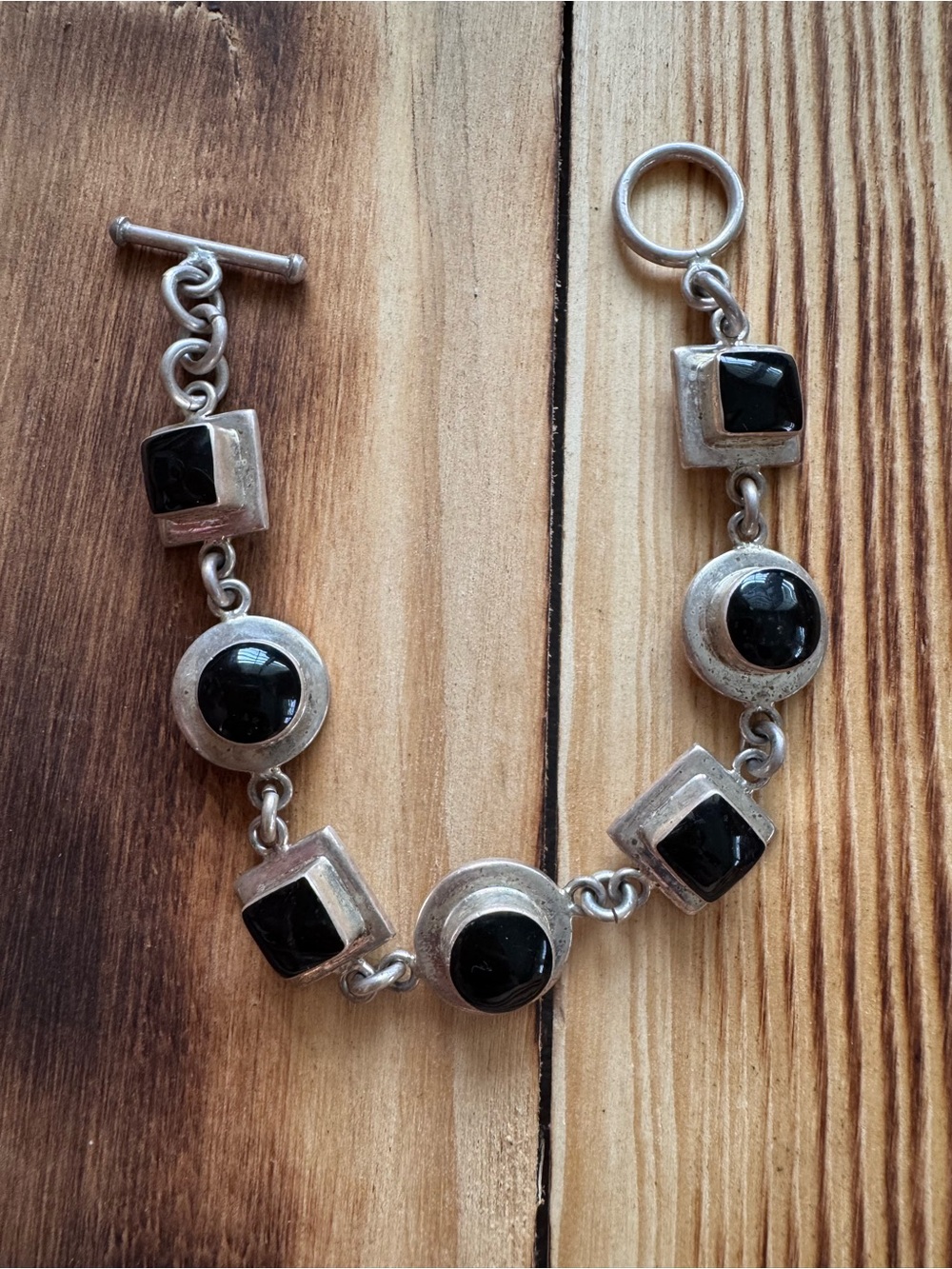 Vintage Mexico Black Onyx Sterling Silver Bracelet